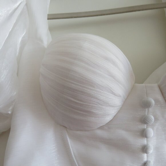 ADEIRLINA Here Comes The Sun White Puff Sleeve Bodice Dress Romantic Wedding - Picture 7 of 16